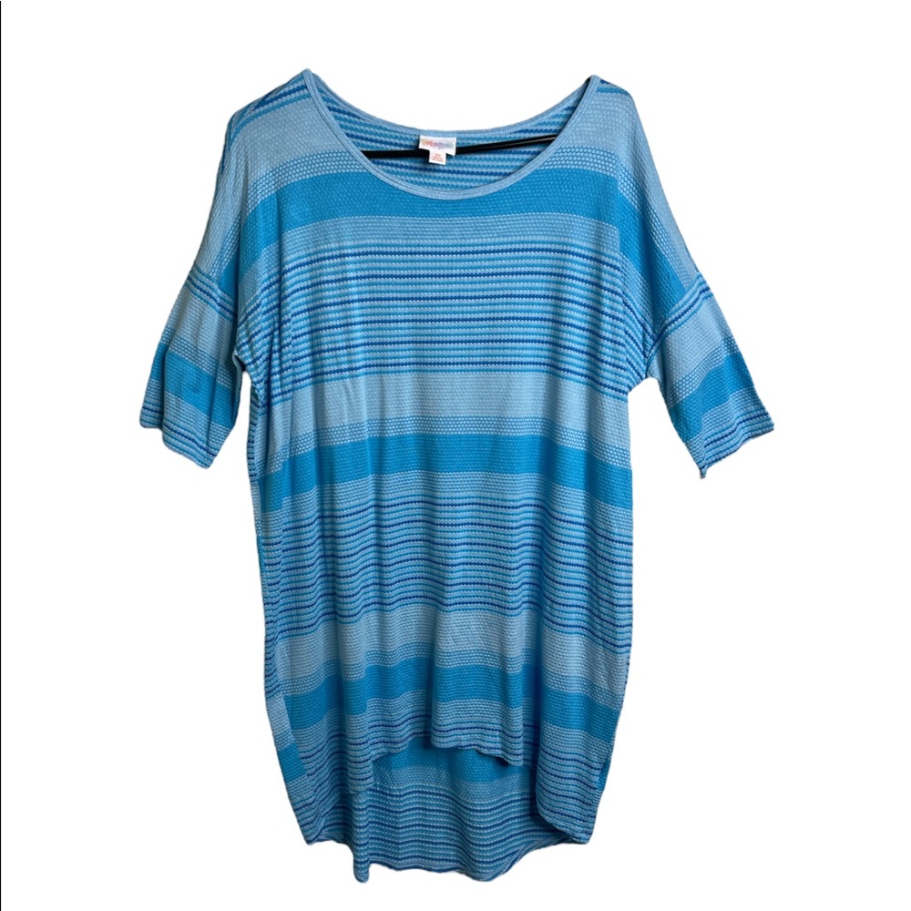 LuLaROE Irma Blouse Tunic Mini Dress Blue  Stripe Women's Top Size XS
